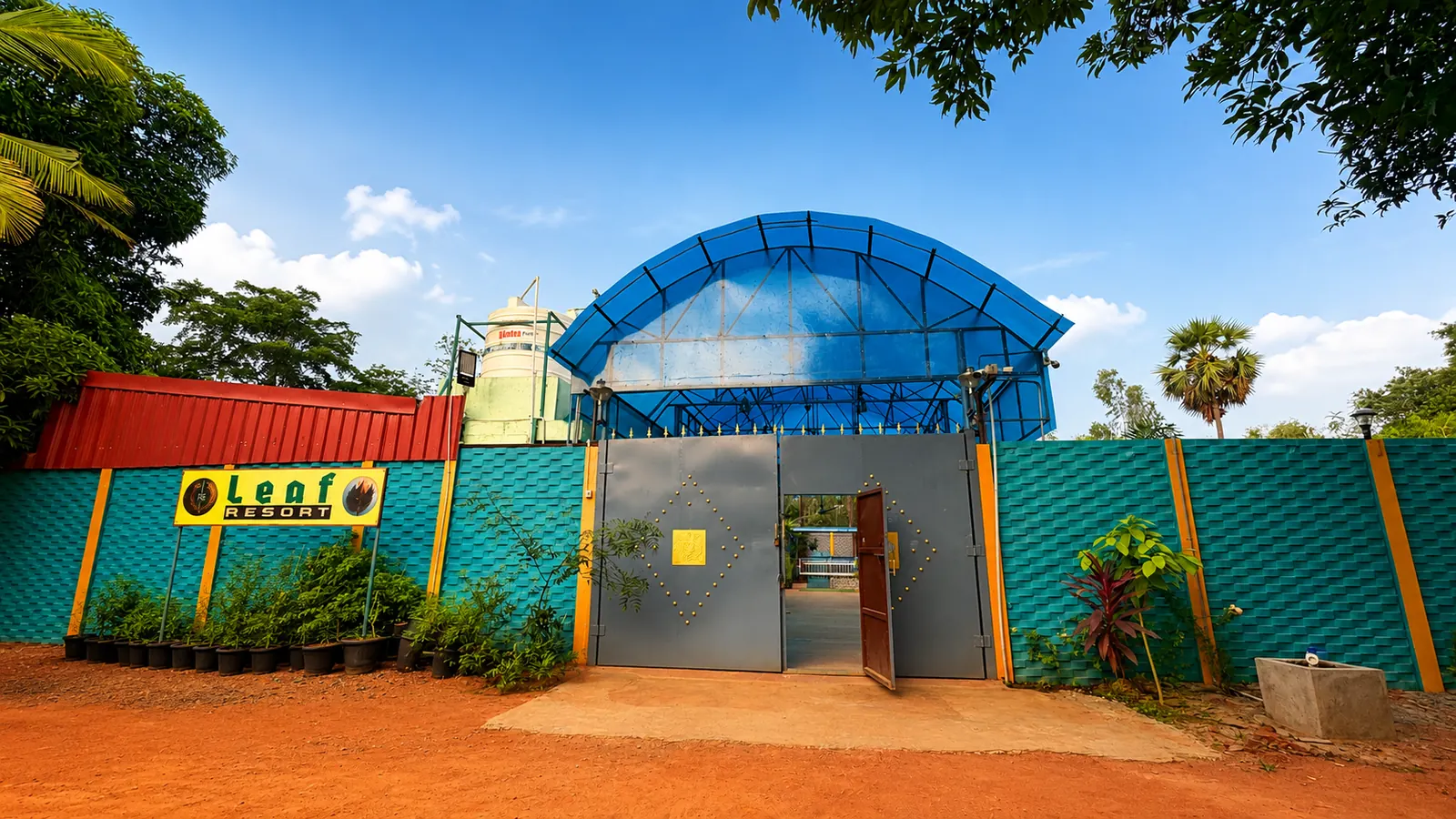 Re Leaf Resort entrance gate in Pondicherry