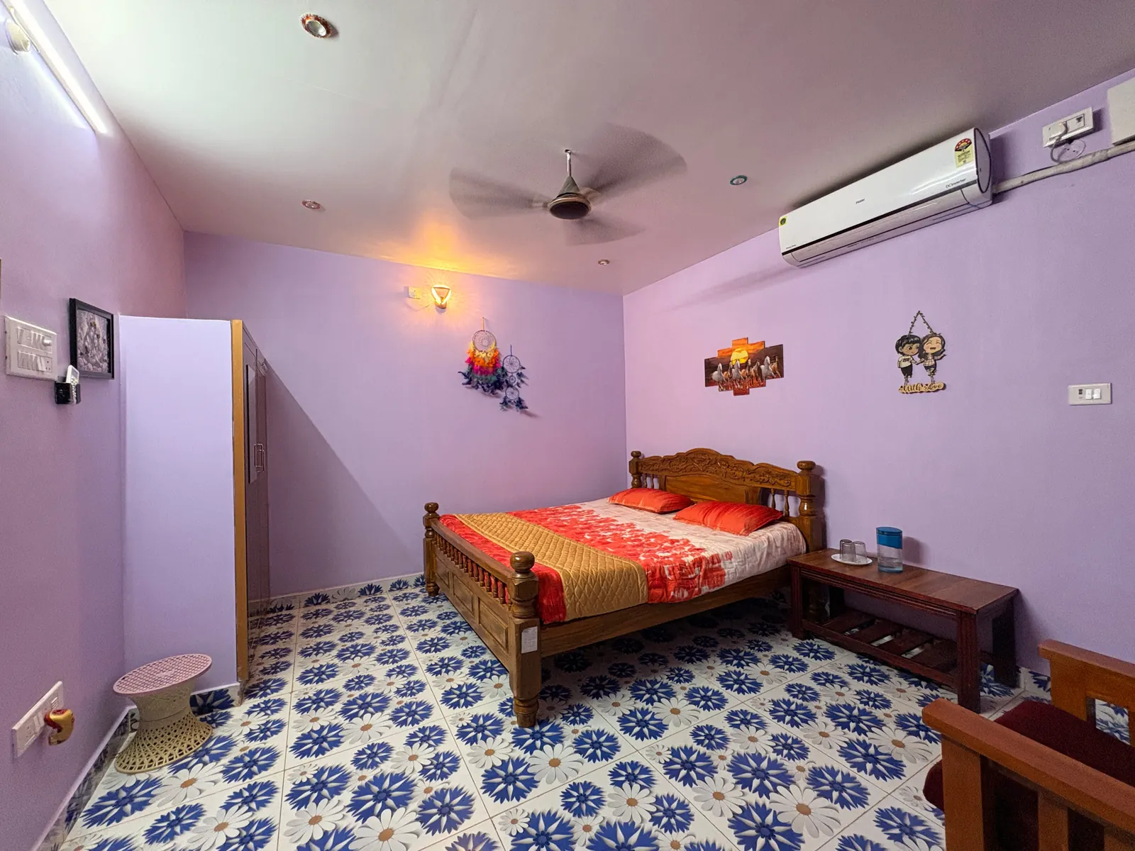 Bedroom of the AC Cottage at Re Leaf Resort, Pondicherry
