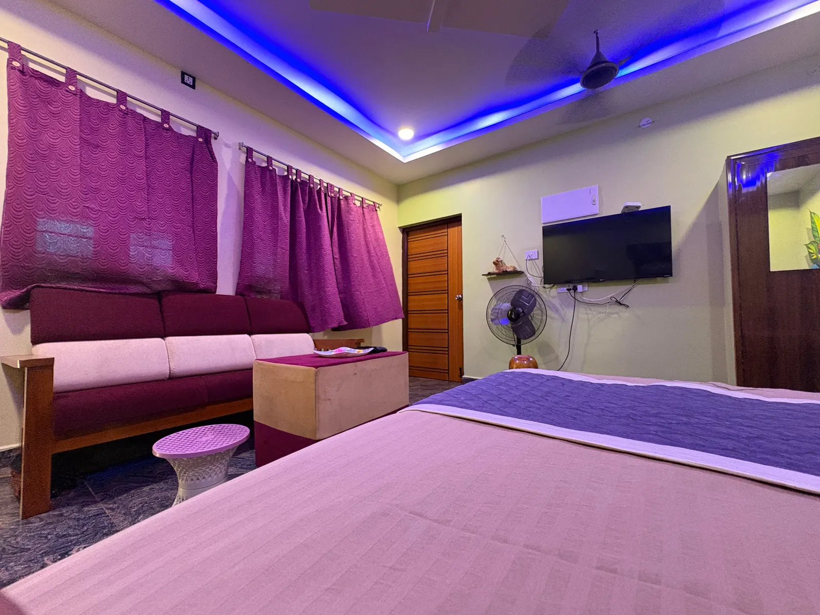 Living area of the Non-AC Cottage at Re Leaf Resort, Pondicherry